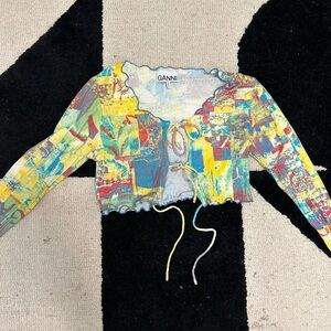 Ganni Colorful Abstract Crop Top